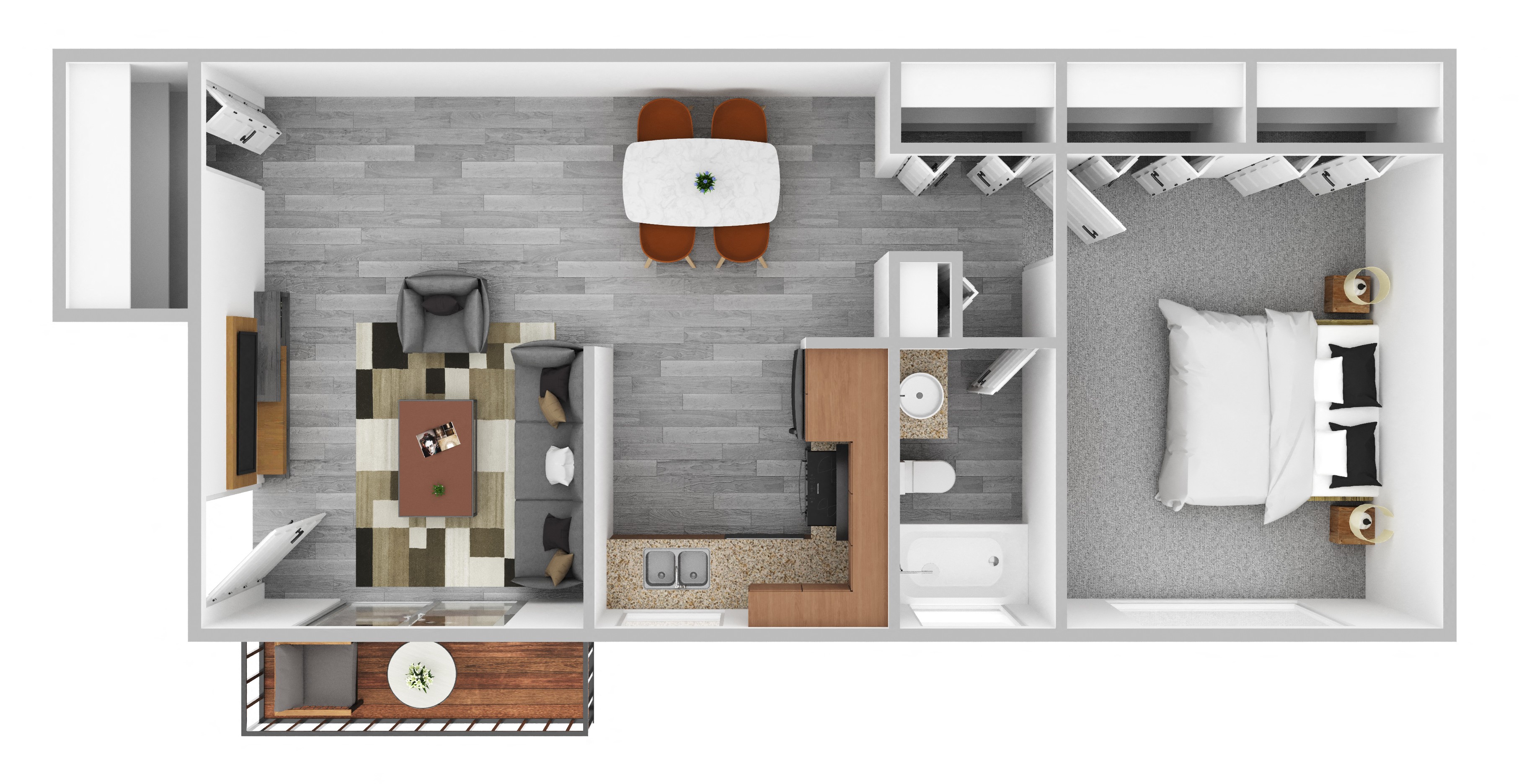 Floor plan for 1 bed, 1 bath, 750 sqft